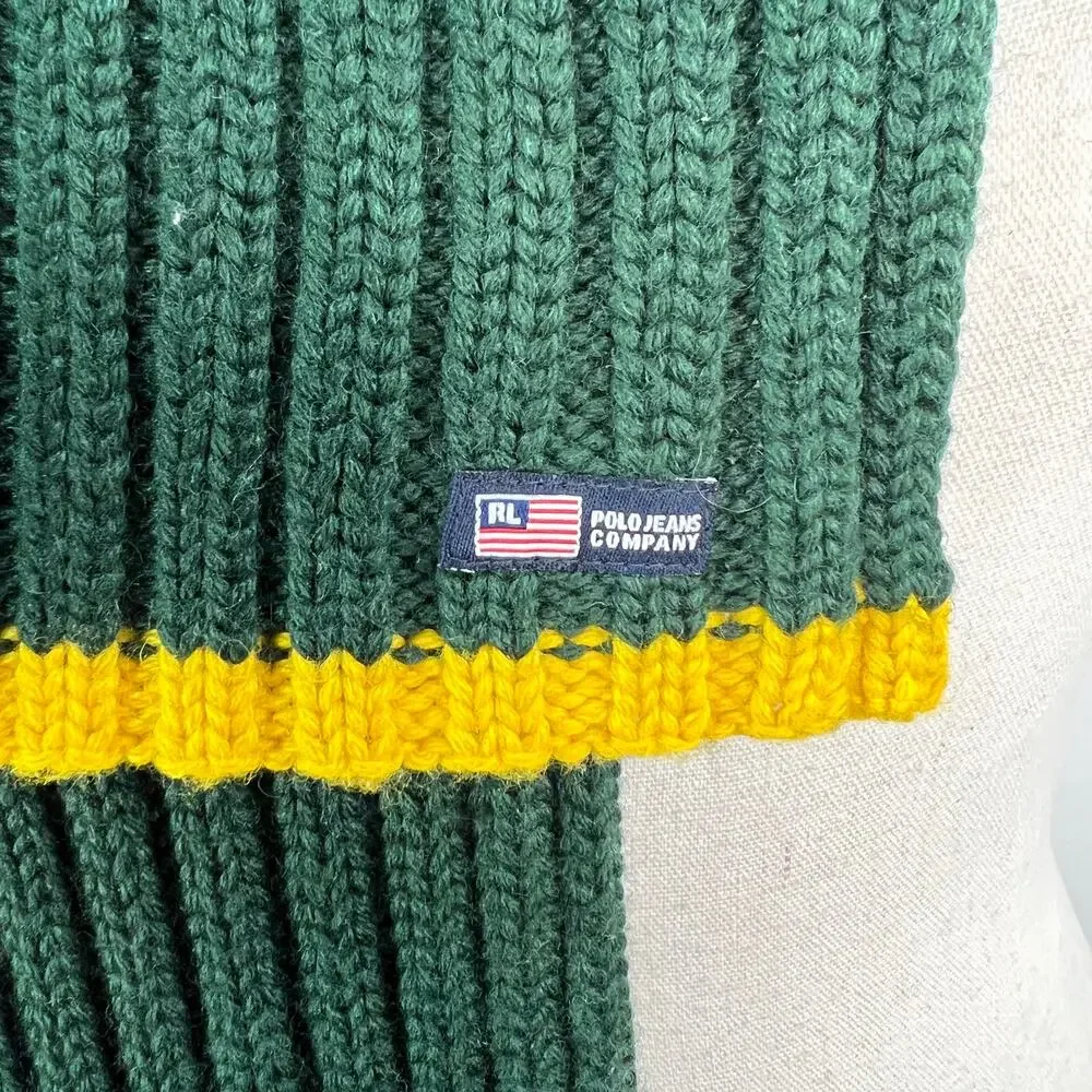Vintage 90s Ralph Lauren Polo Jeans Company Ribbed Scarf Green Accent Stripe